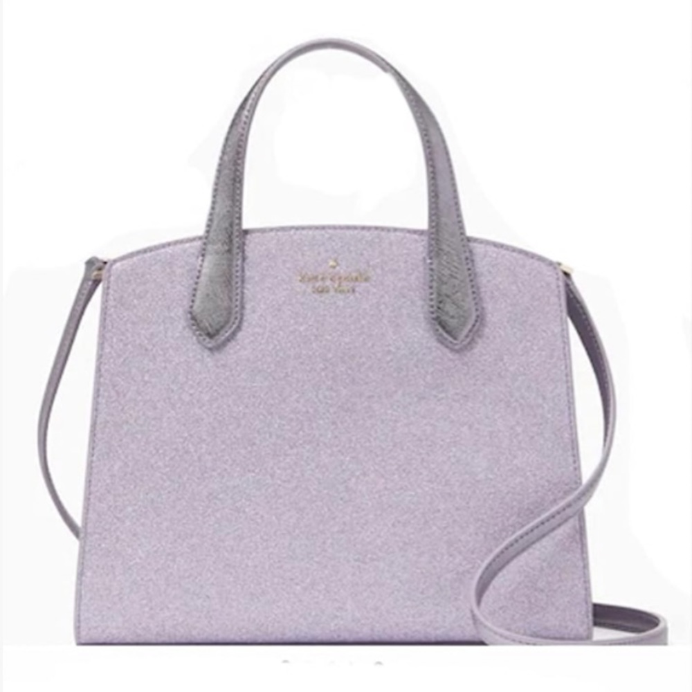 Kate Spade Lilac Frost Purple Tinsel Glitter Fabric Sparkle Satchel Purse Bag - Picture 14 of 15